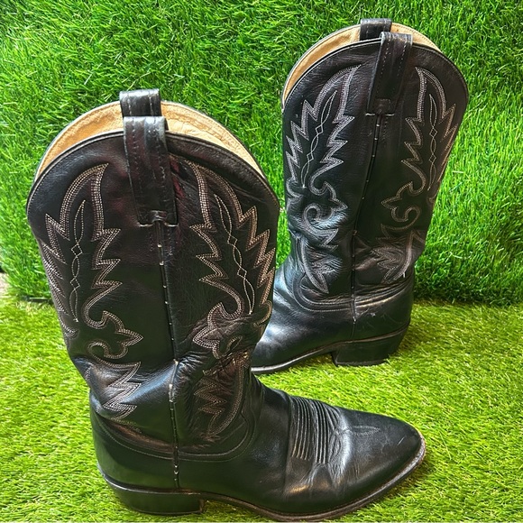 Dan Post Black Cowboy Boots with White Stitching - Picture 3 of 7